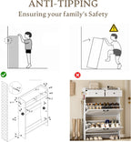 BORNOON Shoe Storage Cabinet for Entryway, Farmhouse Narrow Shoe Cabinet with 2 Flip Drawers & Top Drawers, Adjustable Shelves & Hooks, Freestanding Hidden Rack Organizer for Hallway, Foyer
