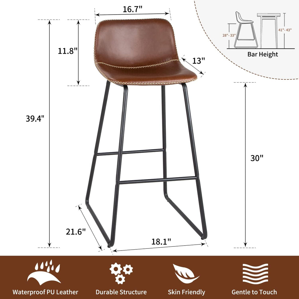 HeuGah Bar Stools, 30" Bar Height Stools Set of 4,Faux Leather Bar Stools with Back, Industrial Bar Height Barstool with Metal Legs Modern Counter Stool for Kitchen Island