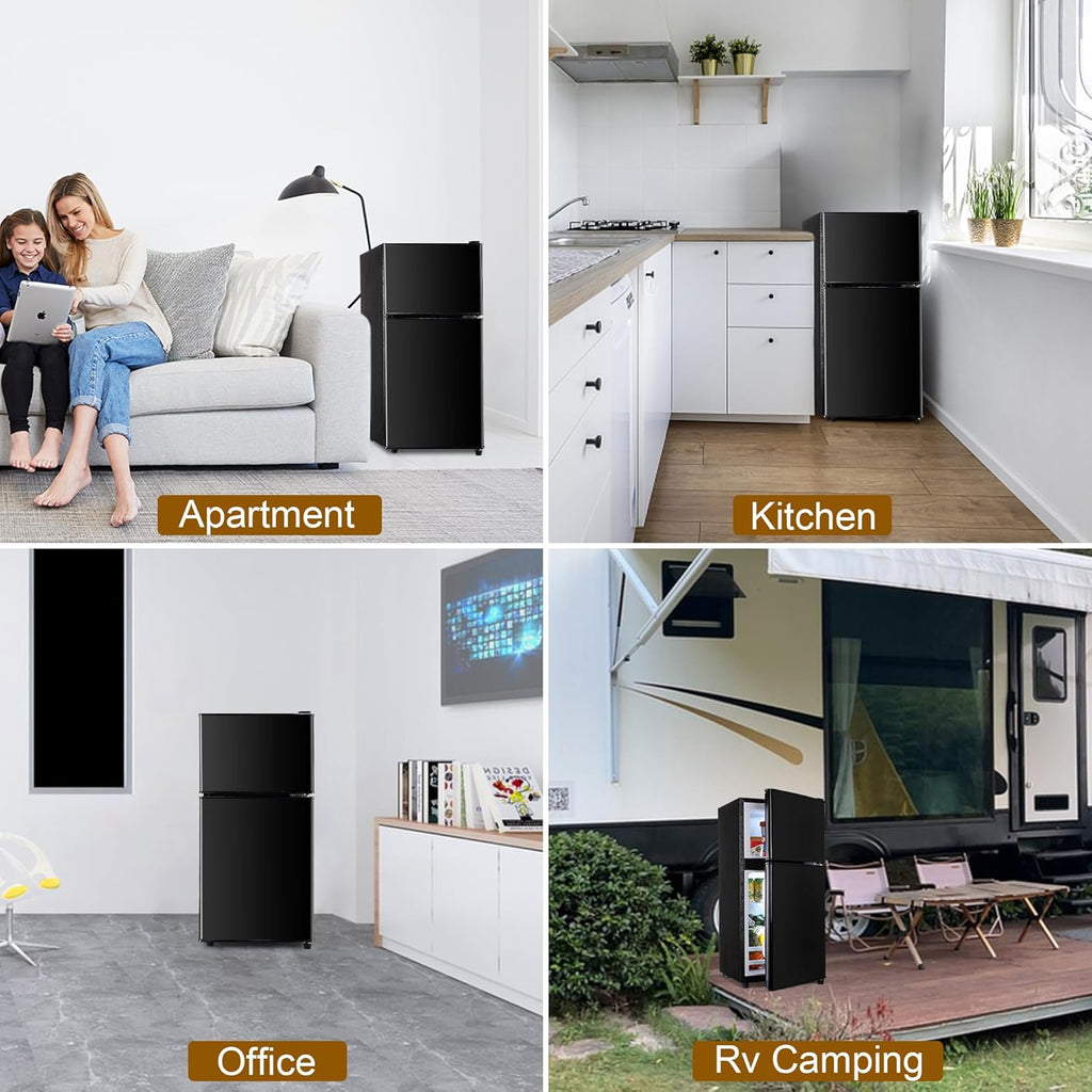 Mini Fridge with Freezer, 3.2 Cu. Ft. Apartment Size Refrigerator with Freezer, Dorm Fridges with Freezer Adjustable Thermostat, Small Refrigerator for Apartment, Office, Kitchen, Dorm, Black