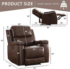 Leather Recliner Chair, Manual Recliner Chair for Adults with Overstuffed Arms and Back, Single Sofa Recliner with Cup Holders for Living Room (1, Red Brown)