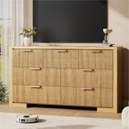 Fluted Dresser for Bedroom, 7 Drawer Dresser with Gold Handle, 54" Wide Chest of Drawers, Modern Wood Dressers Organizer for Bedroom, Liveroom, Entryway, Natural Oak