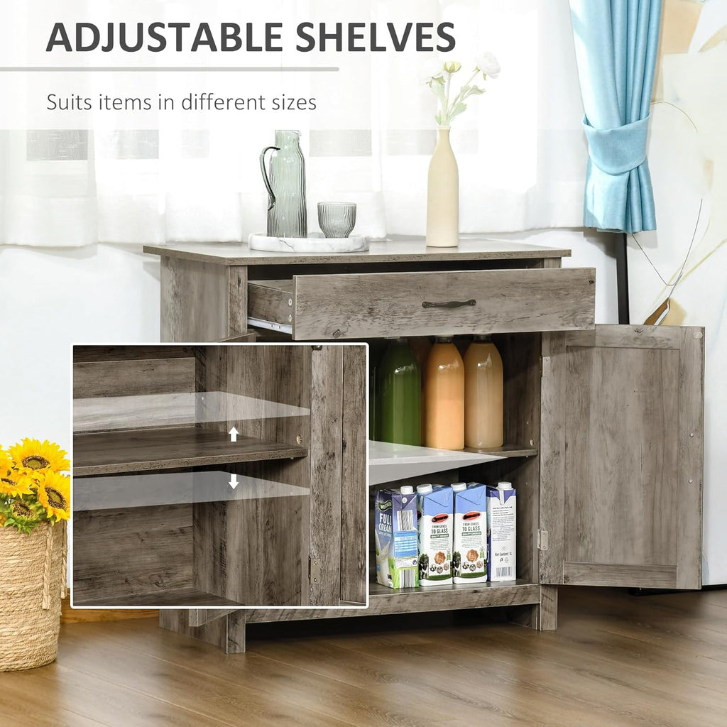 HOMCOM Farmhouse Sideboard Buffet Cabinet, Barn Door Coffee Bar Cabinet with Drawer and Adjustable Shelf for Kitchen, Living Room, Entryway, Gray