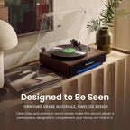 Hi-Fi Record Player with Speakers | Premium Vinyl Turntable with Bluetooth Capability | Built-in 4-Speaker Stereo System for Music Fans  Walnut Veneer+ Silver Trim