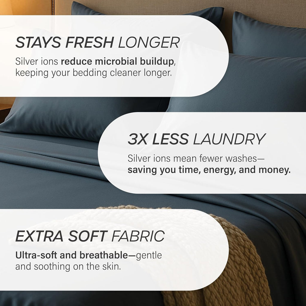 Eucalyptus Collection King Size Sheet w/Silver Ions | 100% Tencel | Ultra Soft | Cooling for Hot Sleepers | 18" Deep Pocket Ivory