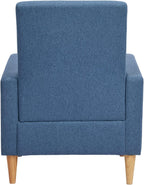 COLAMY Modern Upholstered Accent Chair Armchair with Pillow, Fabric Reading Living Room Side Chair,Single Sofa with Lounge Seat and Wood Legs, Blue