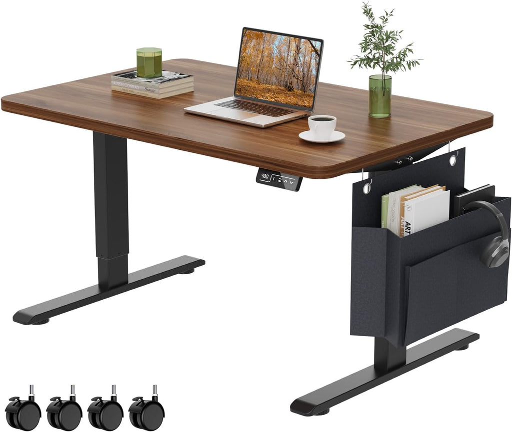 Coffee Table, Height Adjustable Electric Coffee Table with Storage Bag Lift Tabletop Dining Table Office Table with Lockable Wheels for Living Room (Dark Walnut Look, 40 x 24 Inches)
