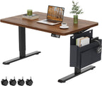 Coffee Table, Height Adjustable Electric Coffee Table with Storage Bag Lift Tabletop Dining Table Office Table with Lockable Wheels for Living Room (Dark Walnut Look, 40 x 24 Inches)