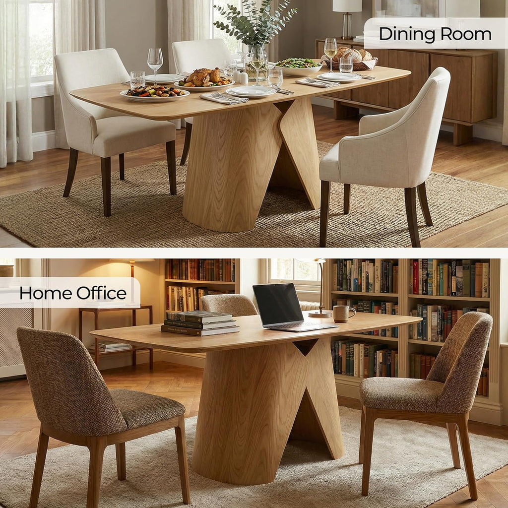 CHITA 71" Modern Dining Table for 6-8, Rectangle Dining Table with Bentwood Legs, Wood Dinner Table for Kitchen & Dining Room, Oak Venner