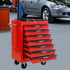 Red Metal Tool Chest with Wheels,Portable Rolling Tool Cabinet with 7 Drawers,Large Tools Chests & Cabinets with Key Locking/Pull Handle/Ball Bearing Slide for Garage Warehouse (Red+Black 7-Drawer)