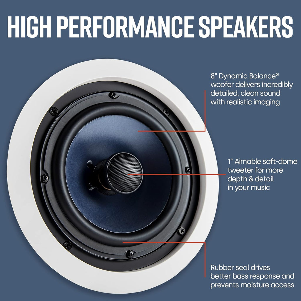 Polk Audio RC80i 2-Way Premium In Ceiling Speakers 8" Round (Set of 2) Perfect for Damp and Humid Indoor/Outdoor Placement - Bluetooth Ceiling Speakers