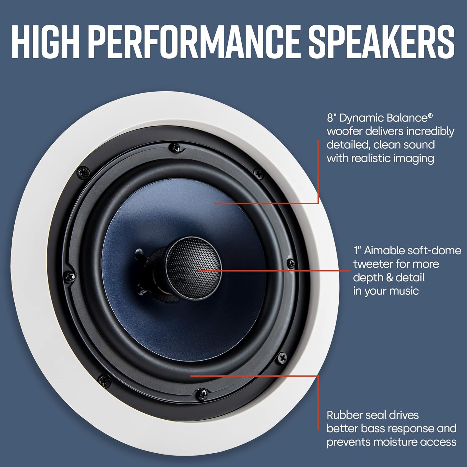 Polk Audio RC80i 2-Way Premium In Ceiling Speakers 8" Round (Set of 2) Perfect for Damp and Humid Indoor/Outdoor Placement - Bluetooth Ceiling Speakers