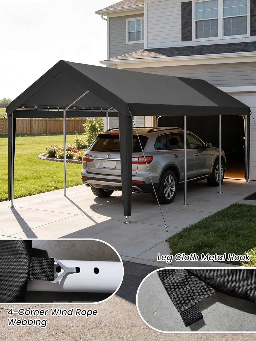 12 x 20 Ft Carport Replacement Cover, Heavy Duty Outdoor Car Tarp Canopy, Waterproof & UV Protected Tear Oxford Tarp with Ball Bungees (Frame is Not Included)