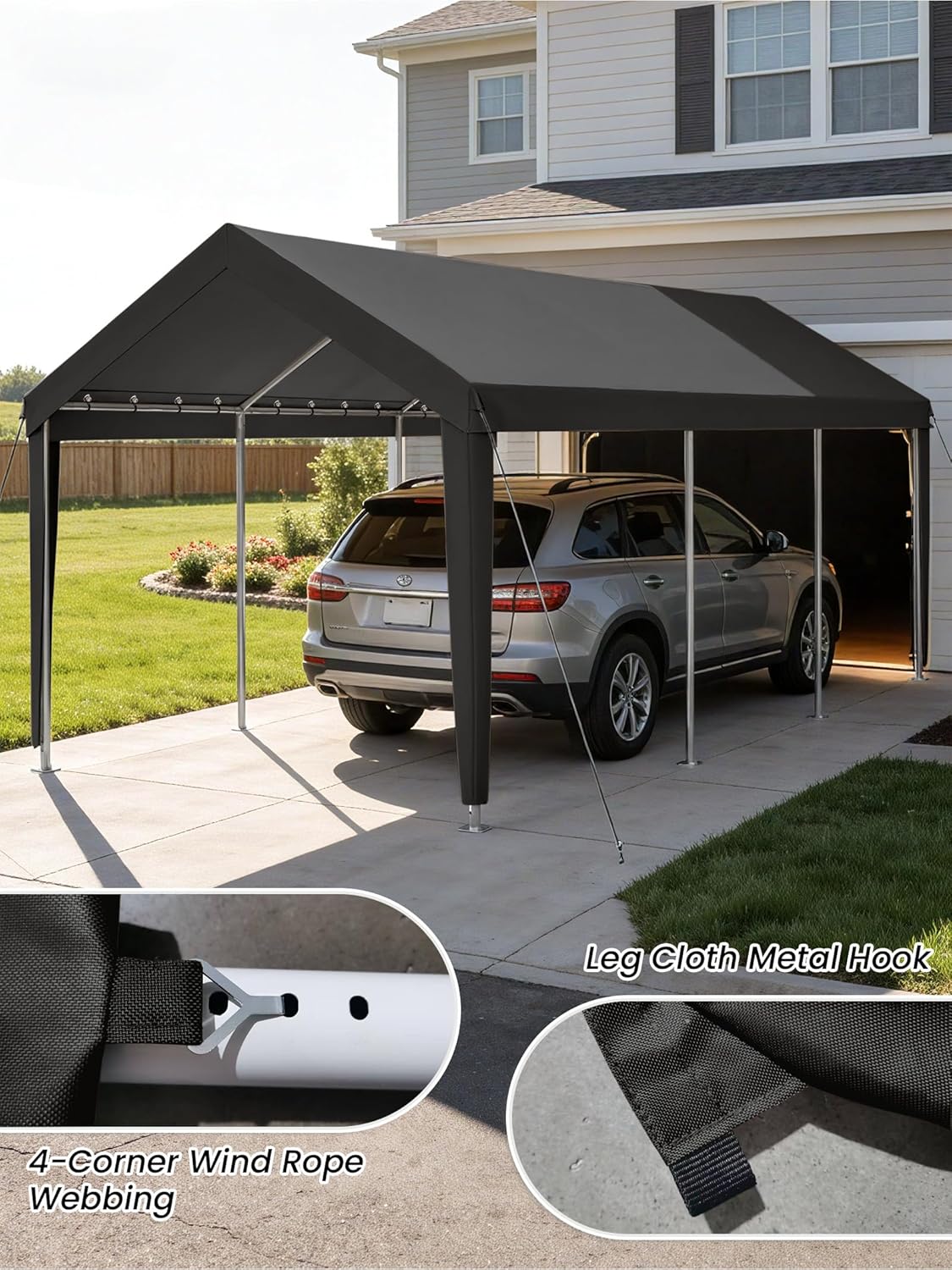 12 x 20 Ft Carport Replacement Cover, Heavy Duty Outdoor Car Tarp Canopy, Waterproof & UV Protected Tear Oxford Tarp with Ball Bungees (Frame is Not Included)