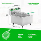 NUPANT Electric Deep Fryer with Timer 10L/10.6QT Commercial Deep Fryer with Basket and Lid, Temp Control, 1700W/110V Stainless Steel Single Oil Fryer Countertop Fryer for Home and Restaurant Use