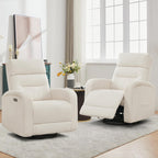 Power Swivel Rocker Recliner Chair for Nursery, Swivel Reclining Rocking Chairs, Electric Swivel Recliner Glider Nursery for Living Room, Upholstered Recliner Chairs for Bedroom, Corduroy White
