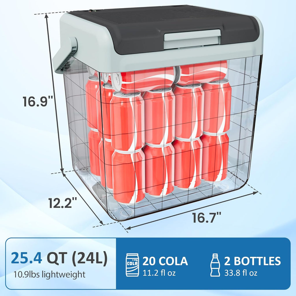25QT Portable Electric Cooler & Warmer with Handle – Dual Heating & Cooling Mini Thermoelectric Car Fridge for Vehicles, Truck, Travel, Camping, Picnics and Home, Black