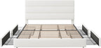 Allewie Modern King Size Platform Bed Frame with 4 Storage Drawers and Velvet Upholstered Headboard, Wooden Slats Support, Upholstered Mattress Foundation/No Box Spring Needed/Easy Assembly, White