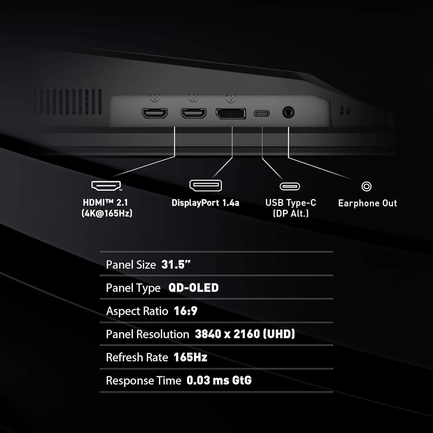 msi MAG 321UP QD-OLED 32-inch QD-OLED 3840 x 2160 (UHD) Computer Monitor  165Hz  Adaptive-Sync  HDMI  Display Port  VGA Port  VESA Mountable  Tilt  Height Adjustable  Speaker  0.03ms  Black
