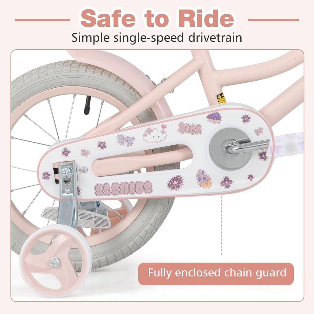 Olakids Kids Bike, 12 14 16 18 20 Inch Toddlers Bike with Doll Seat Basket Adjustable Seat and Handlebar, Handbrake and Coaster Brake, Children's Bicycle for Girls