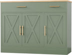 Shintenchi Modern Farmhouse Sideboard Buffet Cabinet with Storage with 3 Doors,42" Barn Doors Buffet Cabinet with Storage, Wood Coffee Bar Cabinets with Adjustable Shelf for Kitchen Living Room,Green