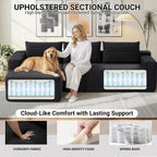 97" Cloud Sectional Couch, Modular Boneless Couch with L-Shape Chaise, Modern Sectional Sofa with Deep Seat Corduroy Corner Foam Cloud Sofas for Living Room,No Assembly Required (Black, Left Chaise)