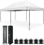 CAPHAUS 10ft x 20ft Commercial Grad Pop Up Outdoor Canopy Easy Up Tent, Heavy-Duty, Instant Folding Shelter with Wheeled Carry Bag and Weight Bags, Portable for Camping, Patio, Parties, White