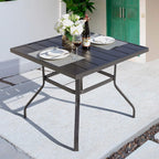 NUU GARDEN 37" Outdoor Patio Table, 4 Person Steel Slat Square Dining Table with 1.57" Umbrella Hole, Slatted Top and Powder Coated Iron Frame for Patio, Garden and Balcony, Black