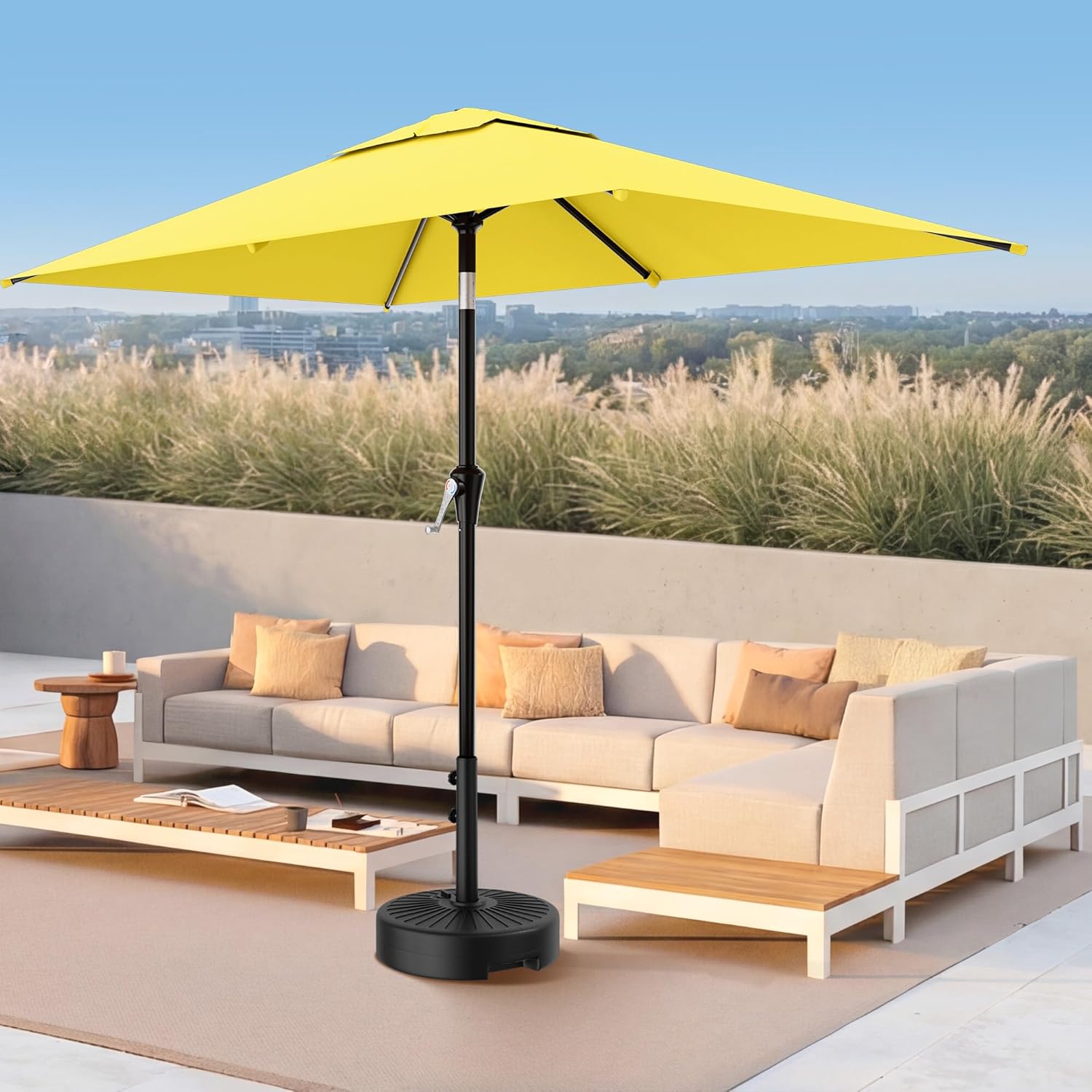 AreShark 6.5' x 10' Rectangular Patio Umbrellas for Outdoor, Outdoor Table Umbrella, Large Outdoor Patio Umbrellas with 6 Sturdy Ribs for Pool, Garden, Deck & Market (Yellow)