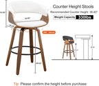 26 Inch Counter Height Bar Stools Set of 2, Mid Century Modern Counter Stool with Bentwood Frame Upholstered Seat for Kitchen Island/Counter, Cold White