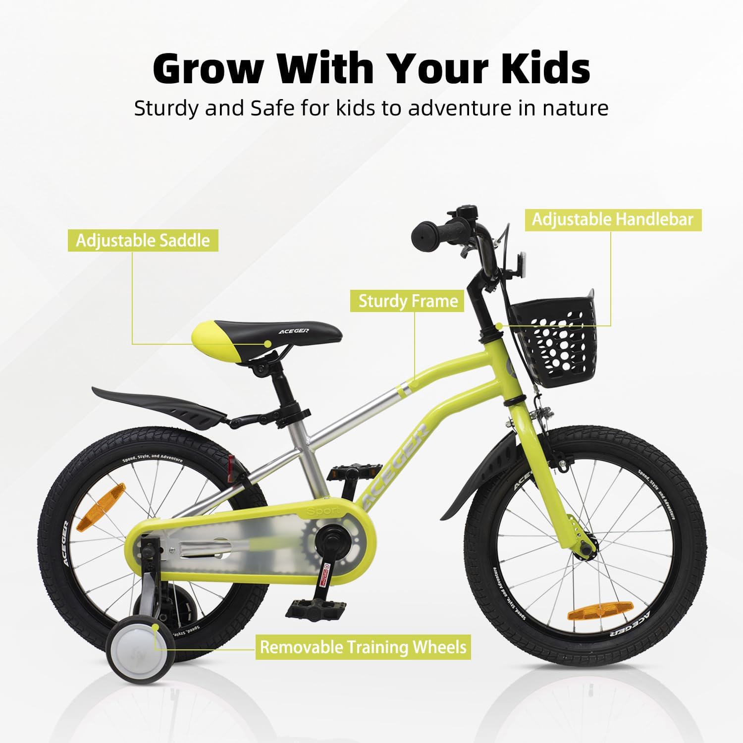 ACEGER Kids Bike for Ages 2-12 Years Old Boys Girls and Toddler, 12 14 16 18 Inch Children Bicycle with Training Wheels, 20 Inch Bike with Kickstand, Multiple Colors.