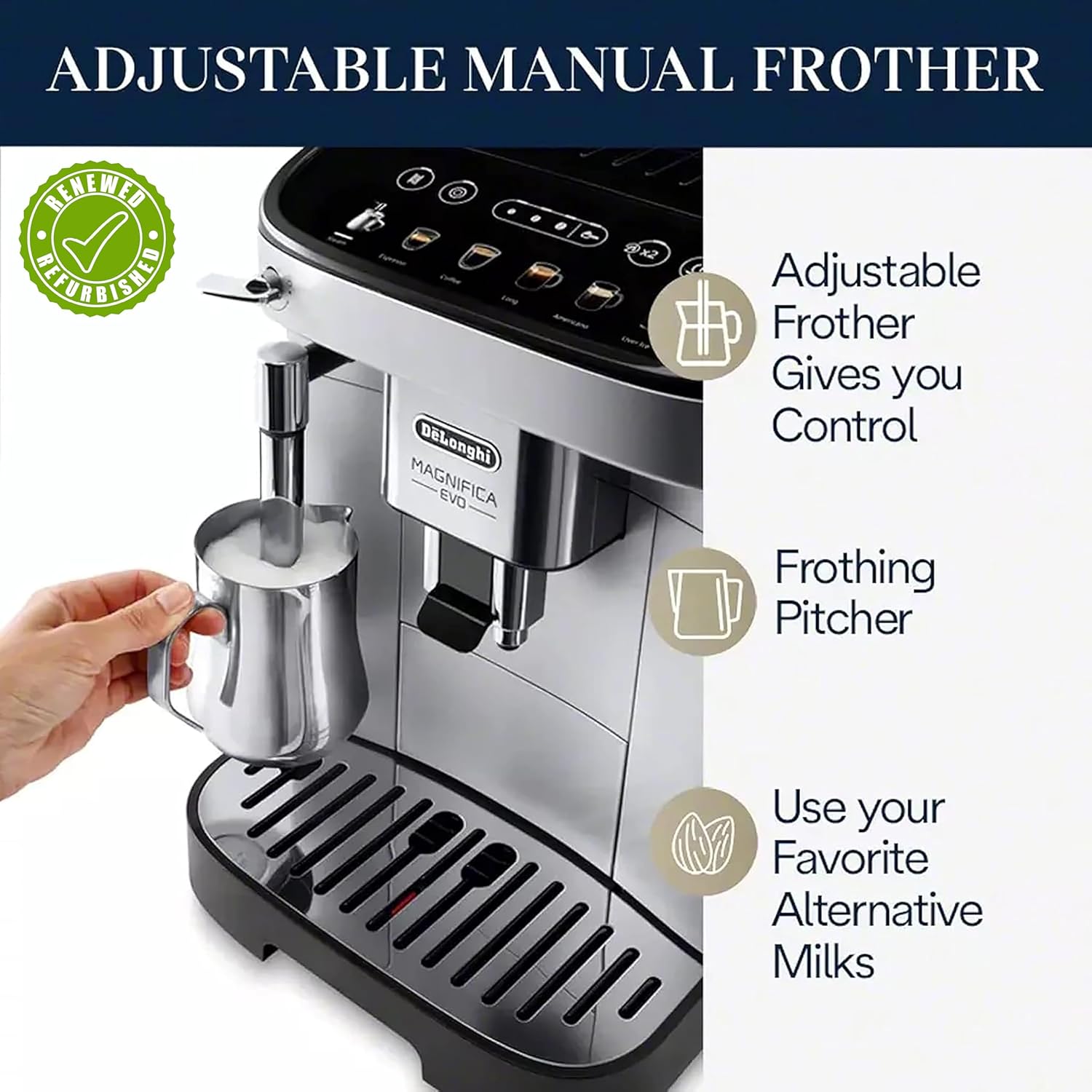 De'Longhi Magnifica Evo Espresso Machine with Manual Frother, 4 Recipes, ECAM29043SB (Renewed)