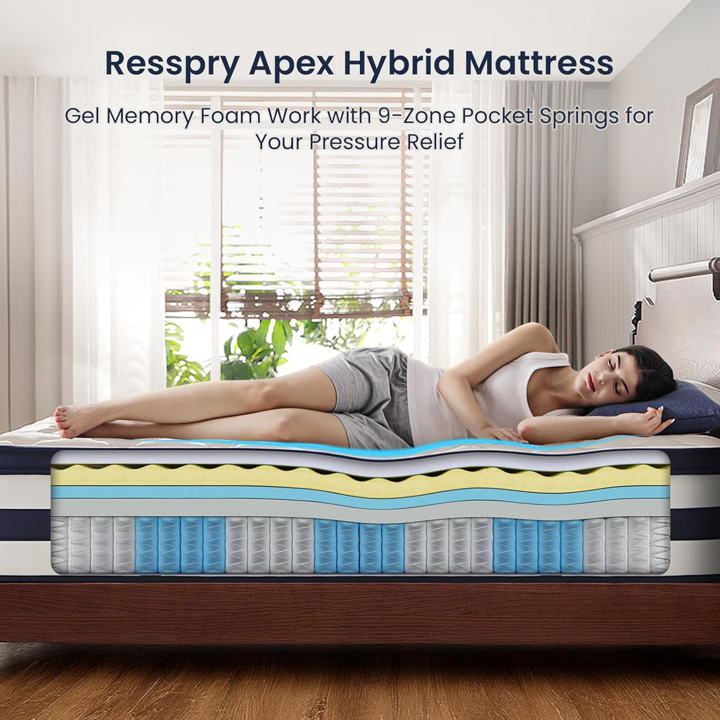 Queen Size Mattress, 14 Inch Gel Memory Foam Sprung Hybrid Mattress, Cooling and Pressure Relief for Breathable Sleep, Certipur-Us Certified, 120-Night Home Trial, Apex Collection