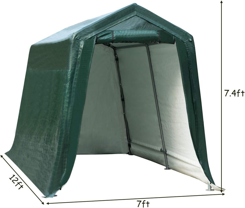 Tangkula 7 Ft x 12 Ft Outdoor Storage Shelter, Patio Storage Tent, Enclosed Carport Shed with All-Steel Metal Frame and Waterproof Ripstop Cover, Outdoor Garage Tent with Sidewalls
