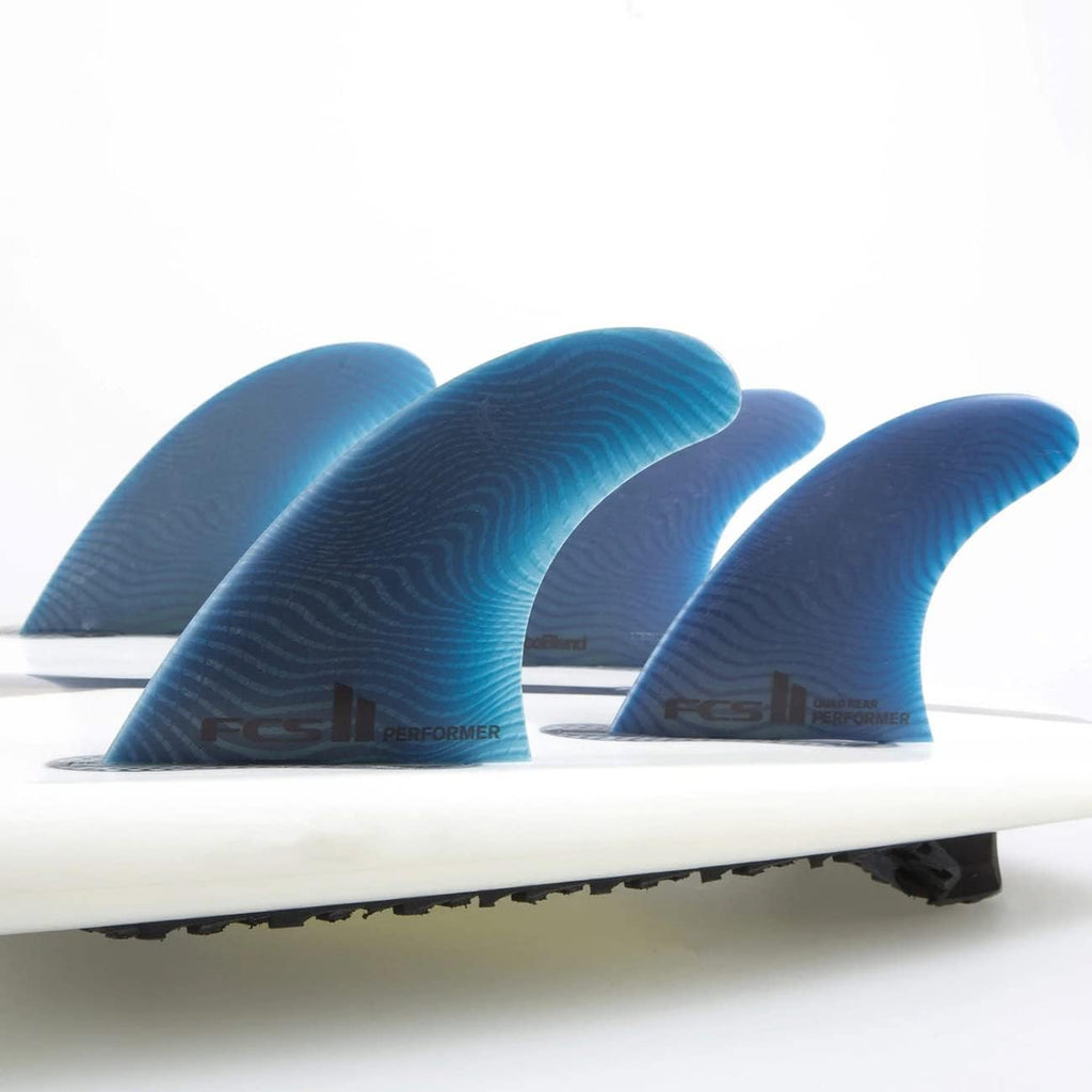 FCS Performer Eco Neo Glass Surfboard Fins (Medium, Quad (4 Fins)), Blue