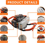 72CC Auger Post Hole Digger  2 Stroke Gas Powered Earth Post Hole Digger with 2 Auger Drill Bits(6" & 8") + 1 Extension Rods for Farm Garden Plant  Orange (72CC)