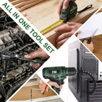 Prostormer Tool Set with 8V Cordless Drill, 369-Piece Home Tool Kit with Drill Driver, Toolbox Storage Case with Drawer, General Household Tools for Home Repairs and DIY, Handyman (Green)