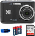 KODAK Pixpro FZ45 Digital Camera Bundle  Includes: SanDisk 64GB SDXC Memory Card  Spare Batteries and Card Reader (4 Items) (Black)
