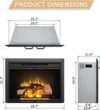 LegendFlame® Damon 28" W Electric Fireplace Insert with Glass Door and Mesh Screen (EF262B), Fireplace Heater 750/1500W, Fire Crackling Sound, Remote Control.