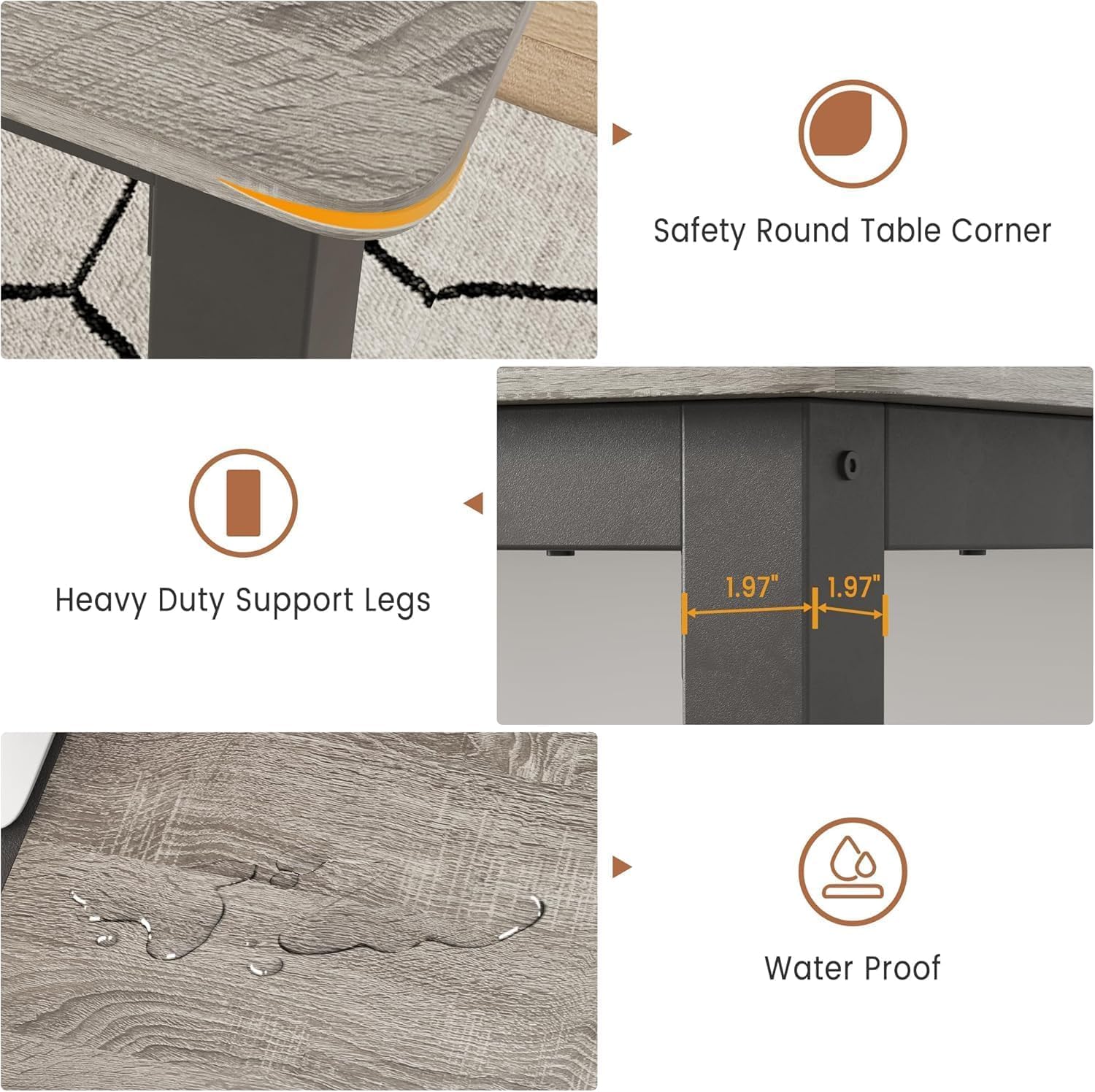 Garvee 79 in Dining Table for 6, Farmhouse Wooden Kitchen Tables for Family, Rectangular Industrial Style Dining Room Table with Sturdy Metal Frame, Long Desk for Restaurant, Kitchen, Office,Grey