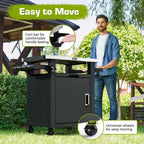 NUUK Grill Table with Storage Cabinet  Outdoor Bar Cart Pizza Oven Table with Wheels  Stainless Steel Top Kitchen Island 20" x 30" Rolling Prep Station for Indoor  BBQ  Deck  Backyard