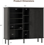 ONBRILL 43" Tall Fluted Shoe Cabinet with 8 Adjustable Shelves, Shoe Storage Cabinet with Sliding Door and 4 Open Shelves, Mid-Century Modern Shoe Organizer for Entryway, Hallway, Living Room, Black