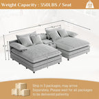 Oversized Chaise Lounge Chair Indoor with Cup Holders, Fast Charging USB, Storage & Adjustable Backrest, 114"Wx 59"D Comfy Corduroy Sleeper Loveseat Fluffy Reading Chairs for Living Room, Grey