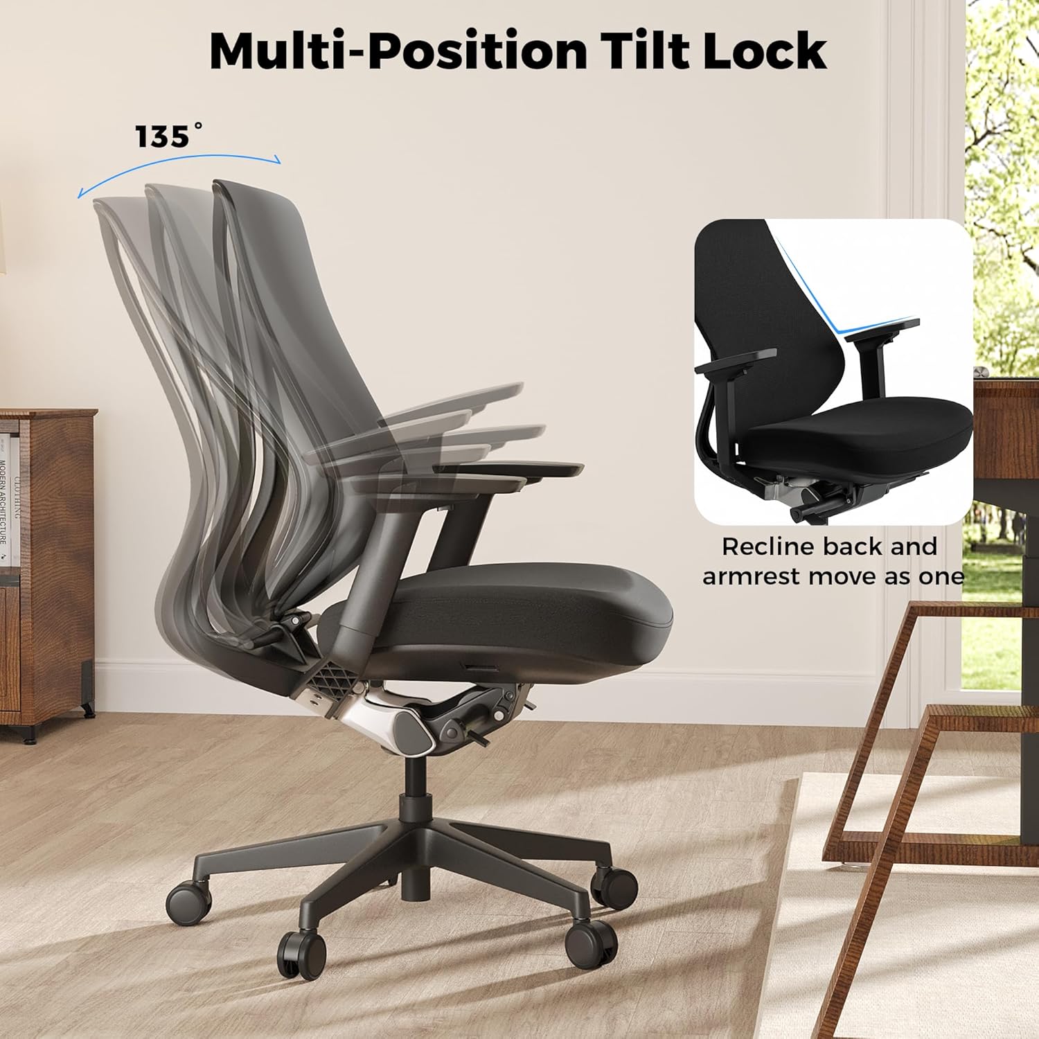 EUREKA ERGONOMIC Lira Office Chair, Ergonomic Desk Chair with 3D Armrests, Adjustable Seat Depth, Mesh Computer Chair with Lumbar Support for Home Office(Black)