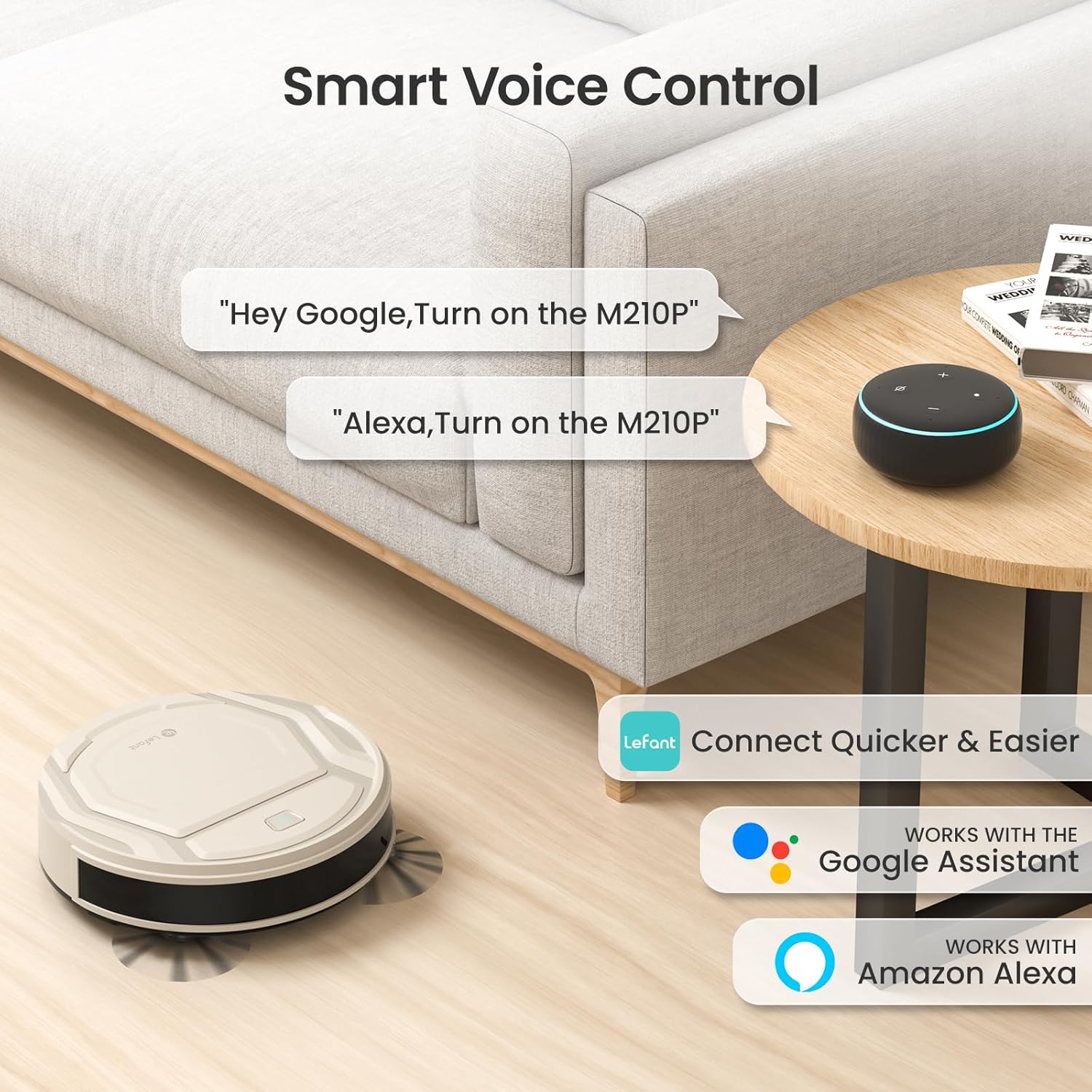 Lefant Robot Vacuum, Slim Quiet, 3 Adjustable Strong Suction Levels, Robot Vacuum Cleaner Ideal for Pet Hair Hard Floor and Daily Cleaning, WiFi/App/Alexa/iWatch Control, M210 Pro