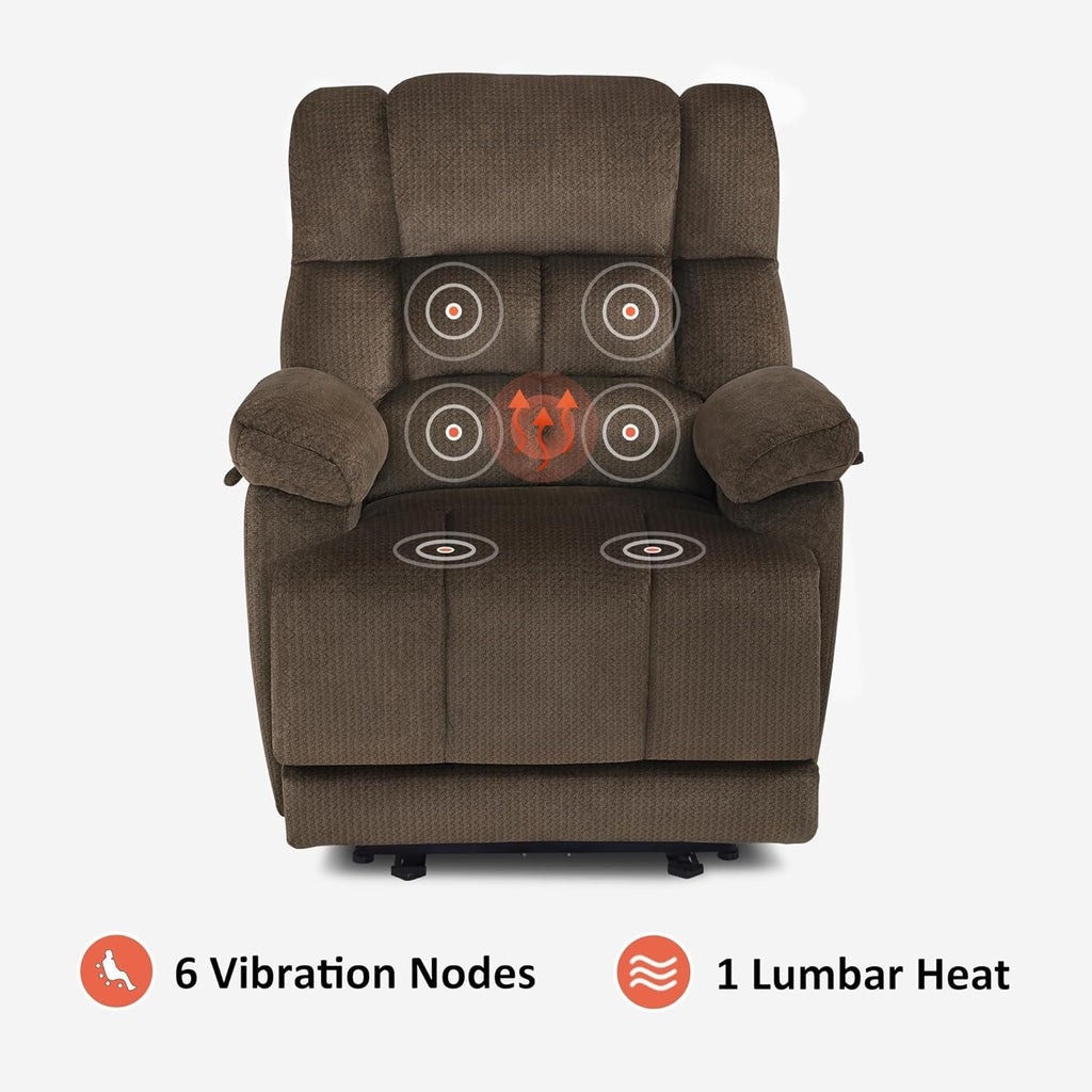 MCombo Zero Gravity Power Recliner Chair with Heat and Vibration Massage, Reclining Chair with USB Ports for Living Room, Fabric R6233 (Brown)