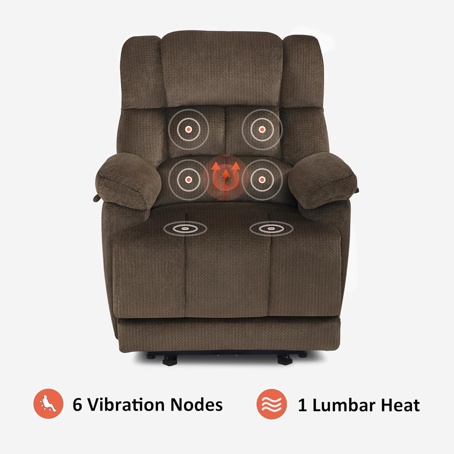 MCombo Zero Gravity Power Recliner Chair with Heat and Vibration Massage, Reclining Chair with USB Ports for Living Room, Fabric R6233 (Brown)