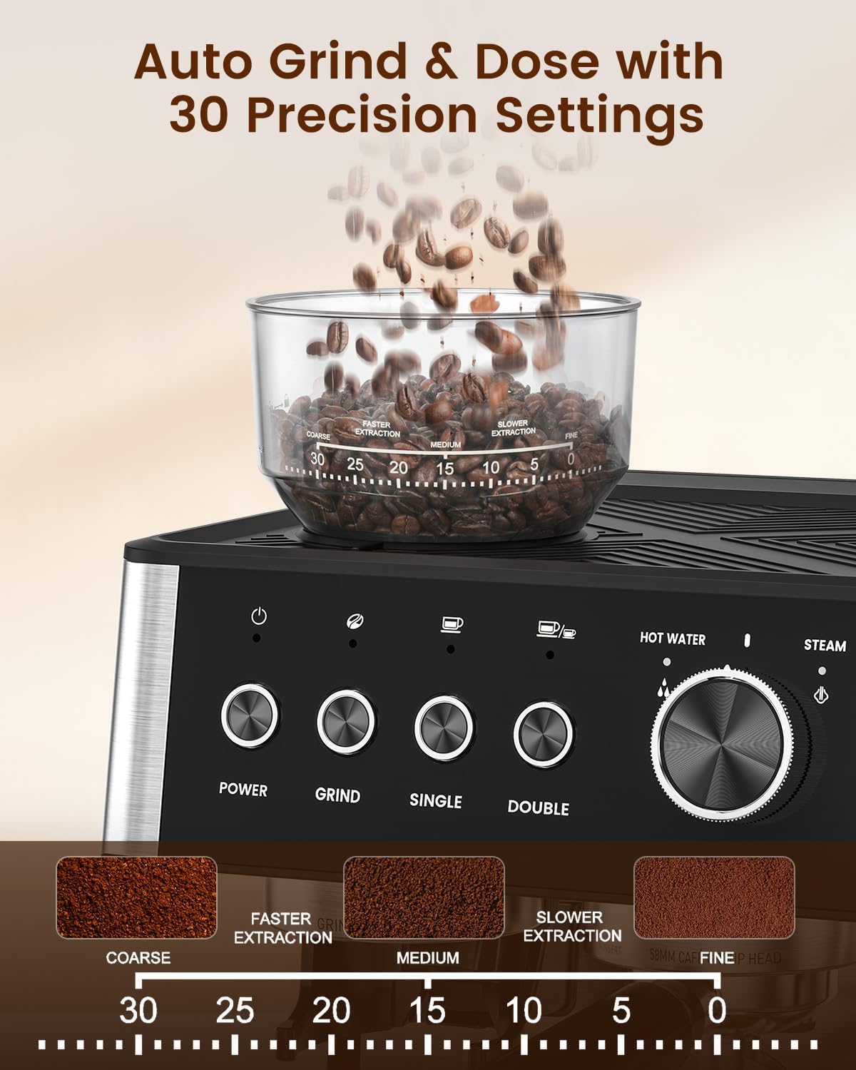 (2026 Upgrade) Espresso Machine with Grinder, 15 Bar Expresso Coffee Machines, Professional Coffee Maker for Latte&Cappuccino with Milk Frother, Expresso Machines for Home Descaling Kit Included Black