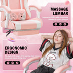 Homall Gaming Chair, Video Game Chair with Footrest and Massage Lumbar Support, Ergonomic Computer Chair Height Adjustable with Swivel Seat and Headrest (Pink)
