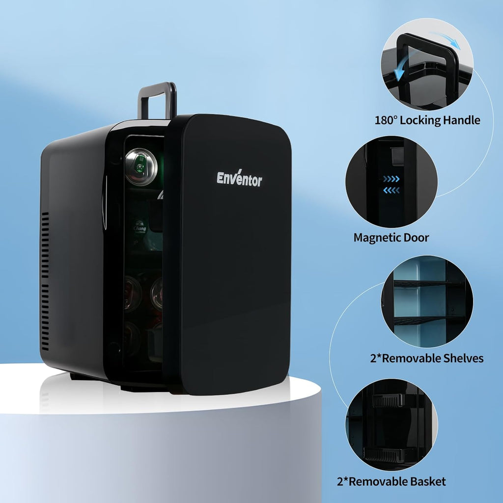 Enventor Mini Refrigerator, 15L Compact Skincare Fridge AC+DC Power Cooler & Warmer Small Refrigerator for Bedroom, Skincare, Makeup, Cosmetics, Car, Office (Black)