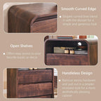 25" Tall Modern Nightstand Set of 2, 23.6'' Wide Wood Bedside Table w/2 Storage Drawers, Charging Station,Mid Century End Table for Bedroom, Living Room, Curved Profile Design, Brown